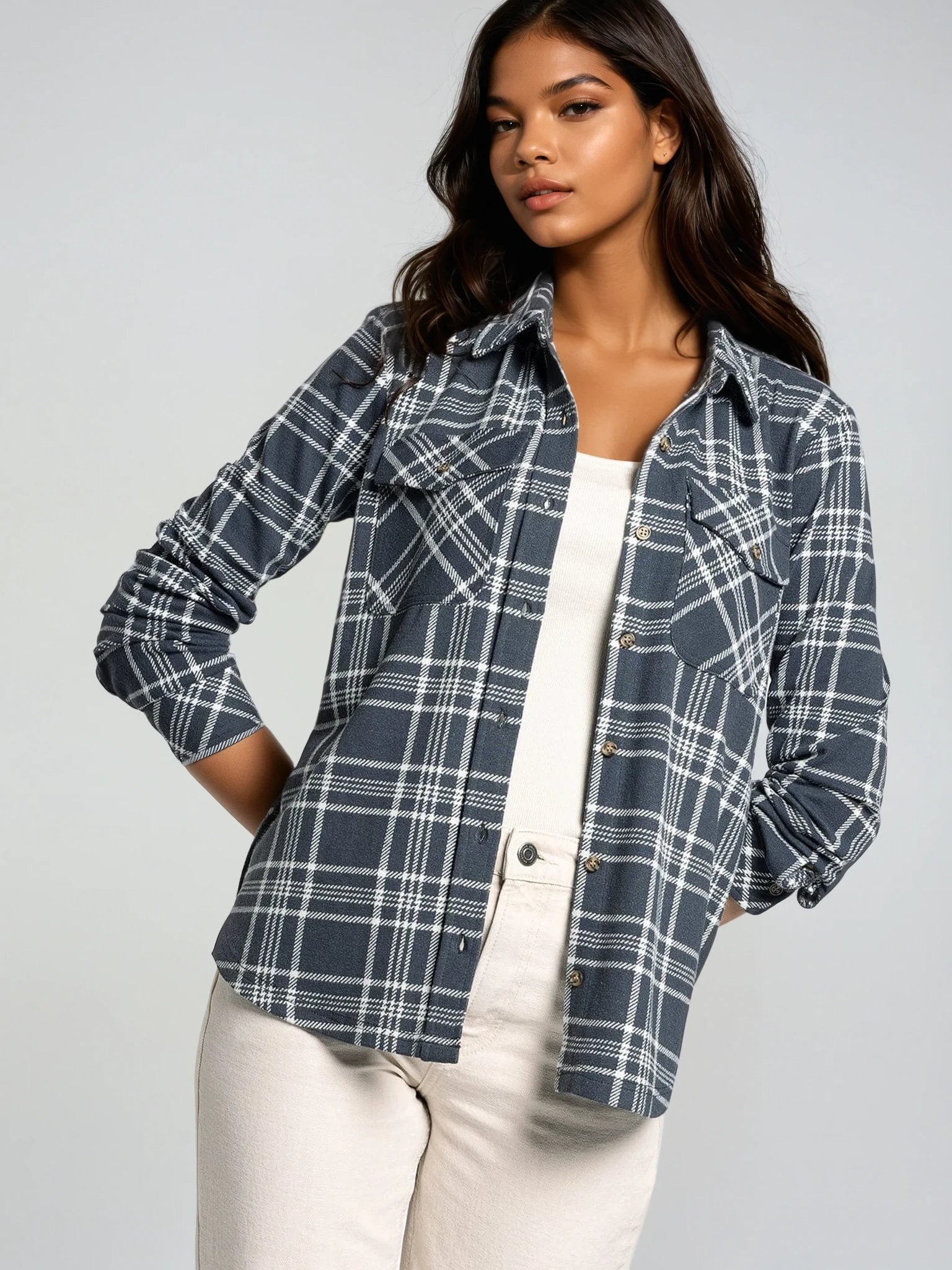 The Cassian Shirt Charcoal Ivory Plaid