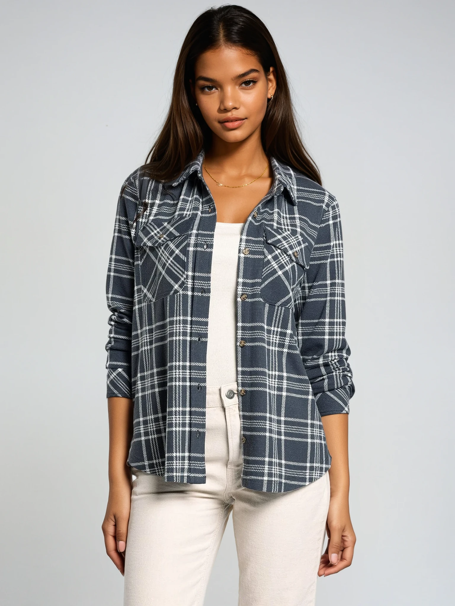 The Cassian Shirt Charcoal Ivory Plaid