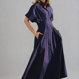 Cotton Poplin Pleated Midi Dress