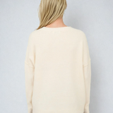 Solid Crewneck Front Seam Knit Sweater Ivory