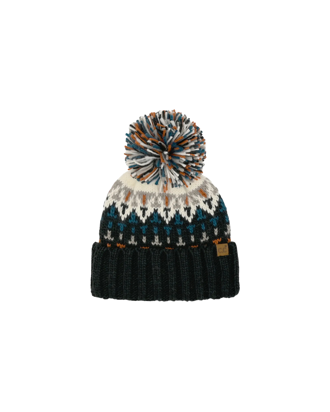 Geometric Pattern Pom Beanie