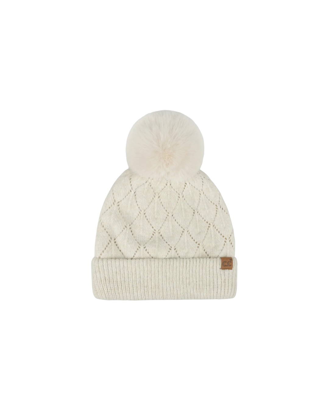 Leaf Pattern Pom Hat Beige