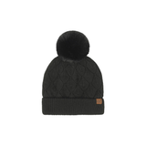 Leaf Pattern Pom Hat Black