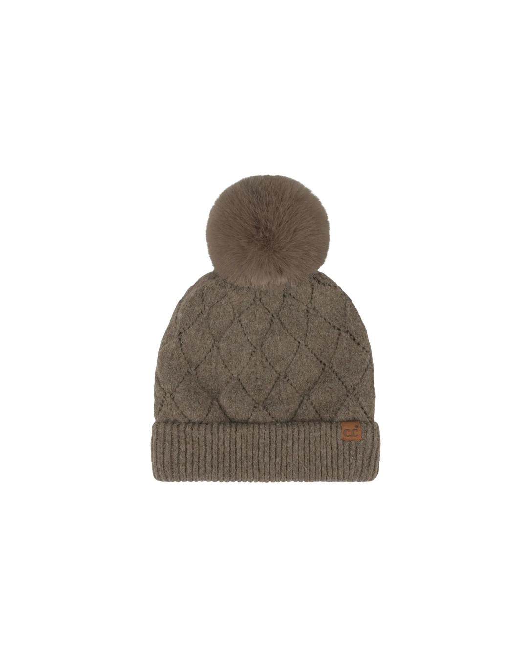Leaf Pattern Pom Hat Brown