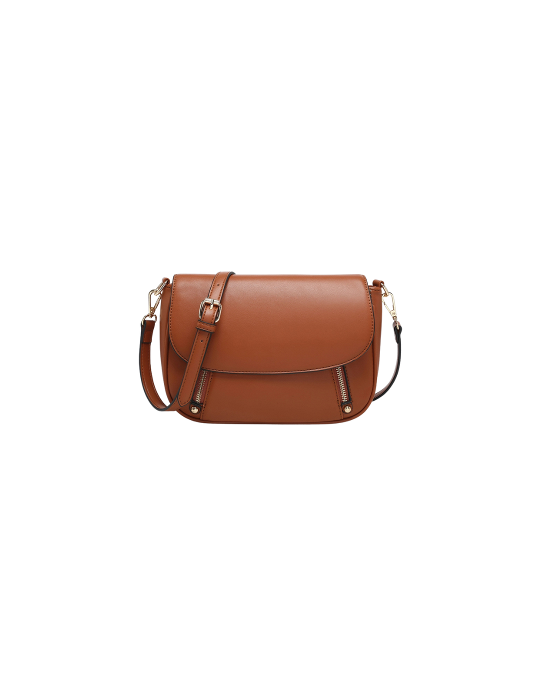 Lindsay Dual Zip Flapover Crossbody Brown