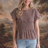 Smocked Peplum Short Sleeve Top