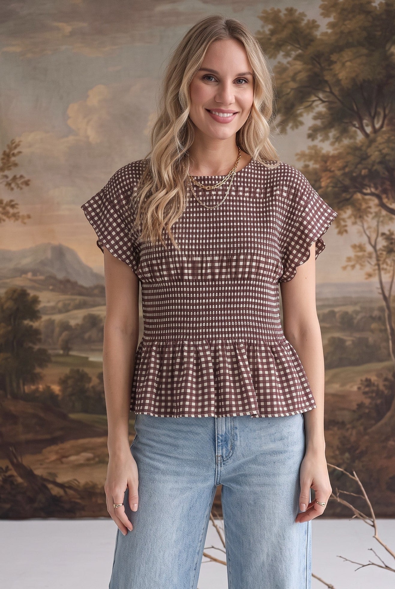 Smocked Peplum Short Sleeve Top