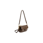 Brown handbag with a strap on a white background