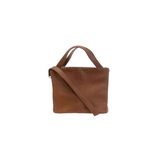 Brown leather handbag on a white background