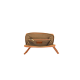 Small brown leather pouch with zipper on a white background