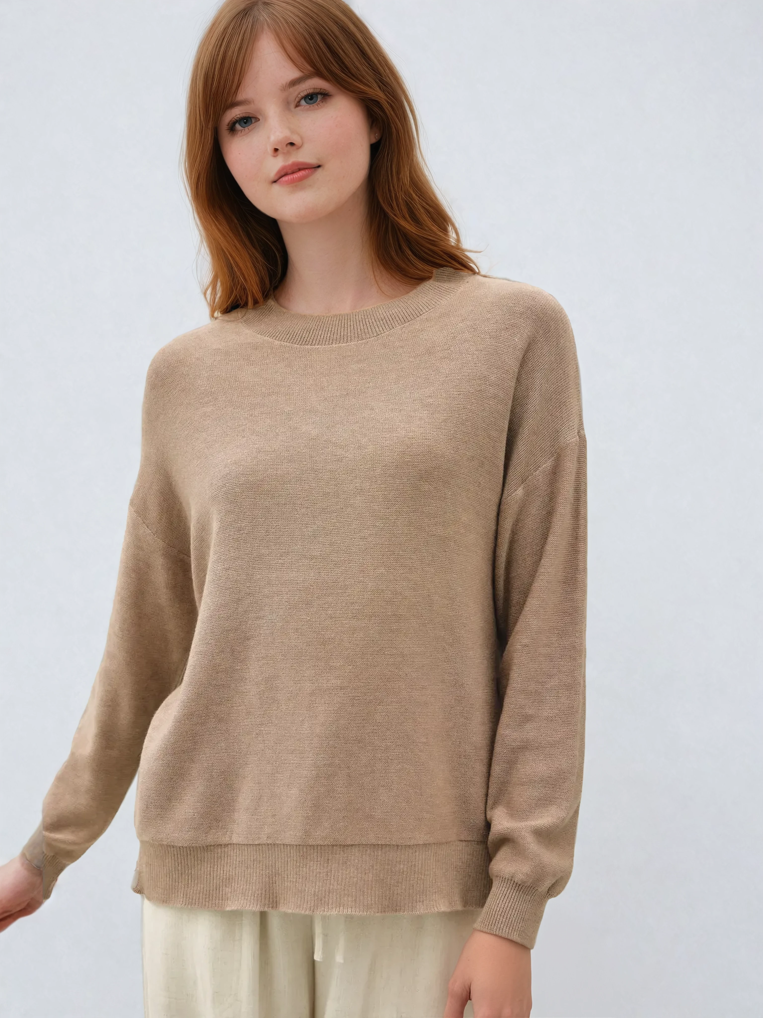 Drop Shoulder Sweater Top Heather Mocha
