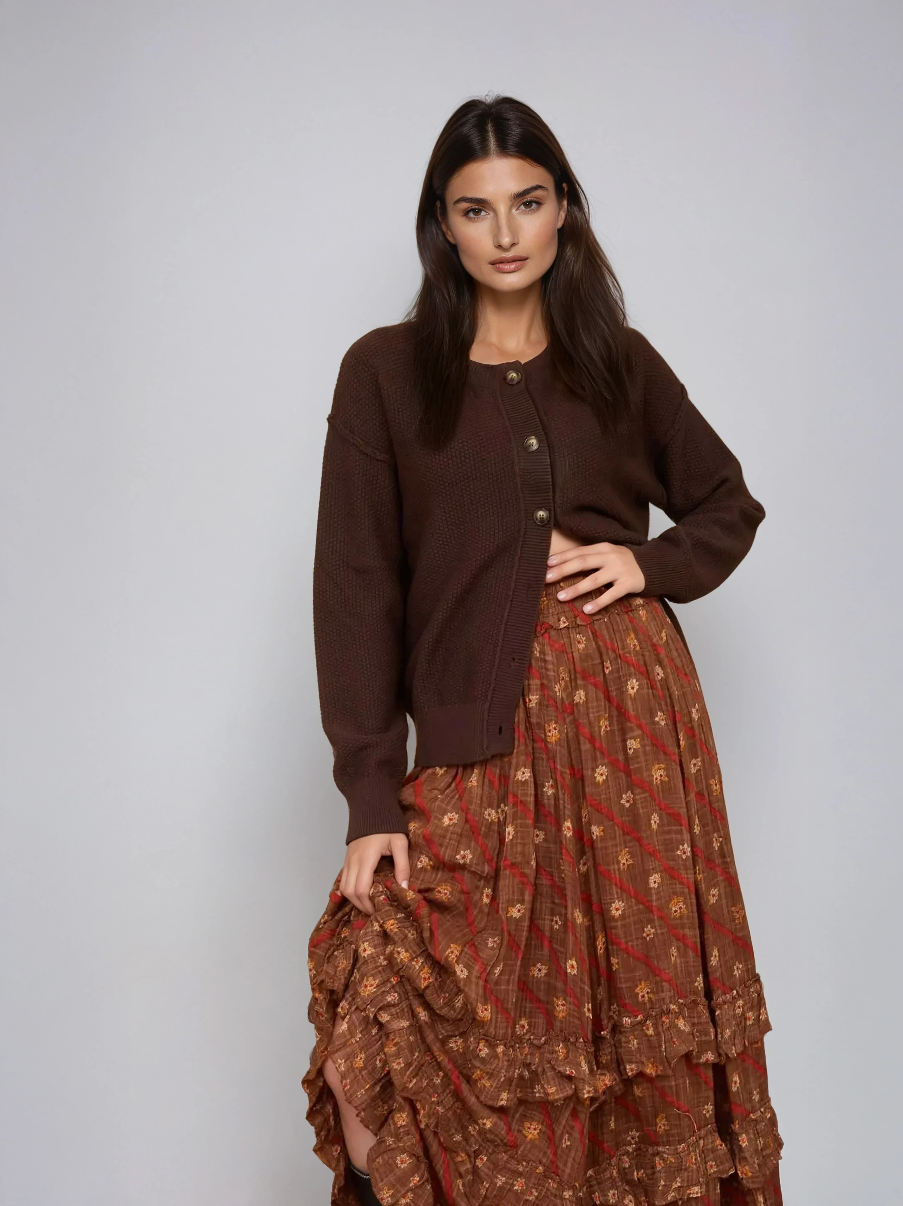 Exposed Seam Knit Cardigan Chocolate