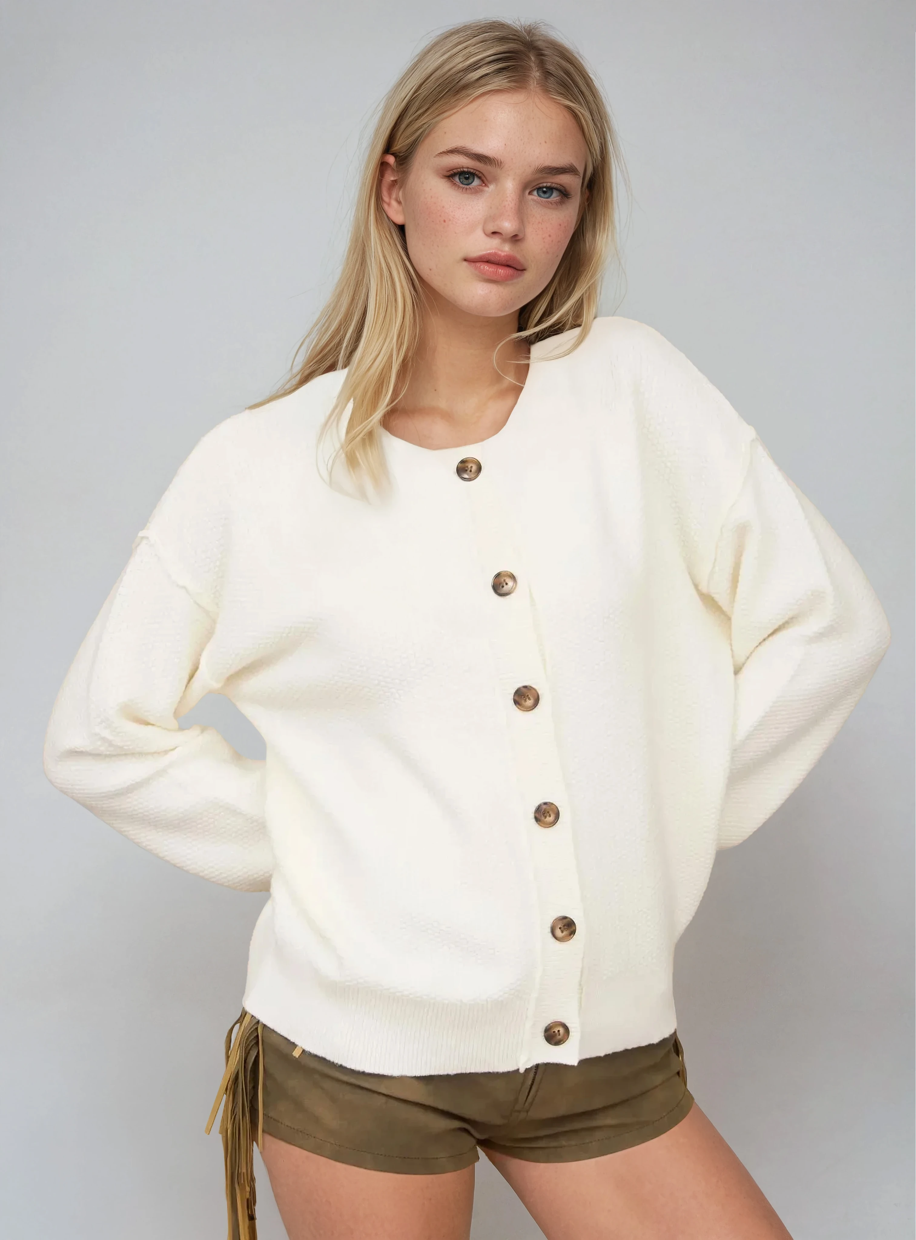 Exposed Seam Knit Cardigan Cream