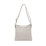 Jen & Co Emma compartment crossbody bag in cotton with multiple pockets, black exterior, and adjustable strap.
