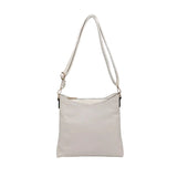 Jen & Co Emma compartment crossbody bag in cotton with multiple pockets, black exterior, and adjustable strap.