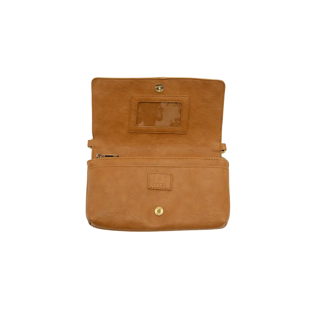 Brown leather clutch bag on a white background