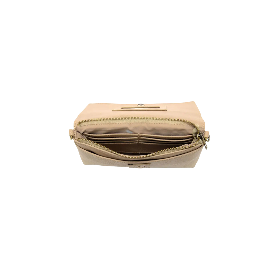 Beige leather wallet with zipper on a white background