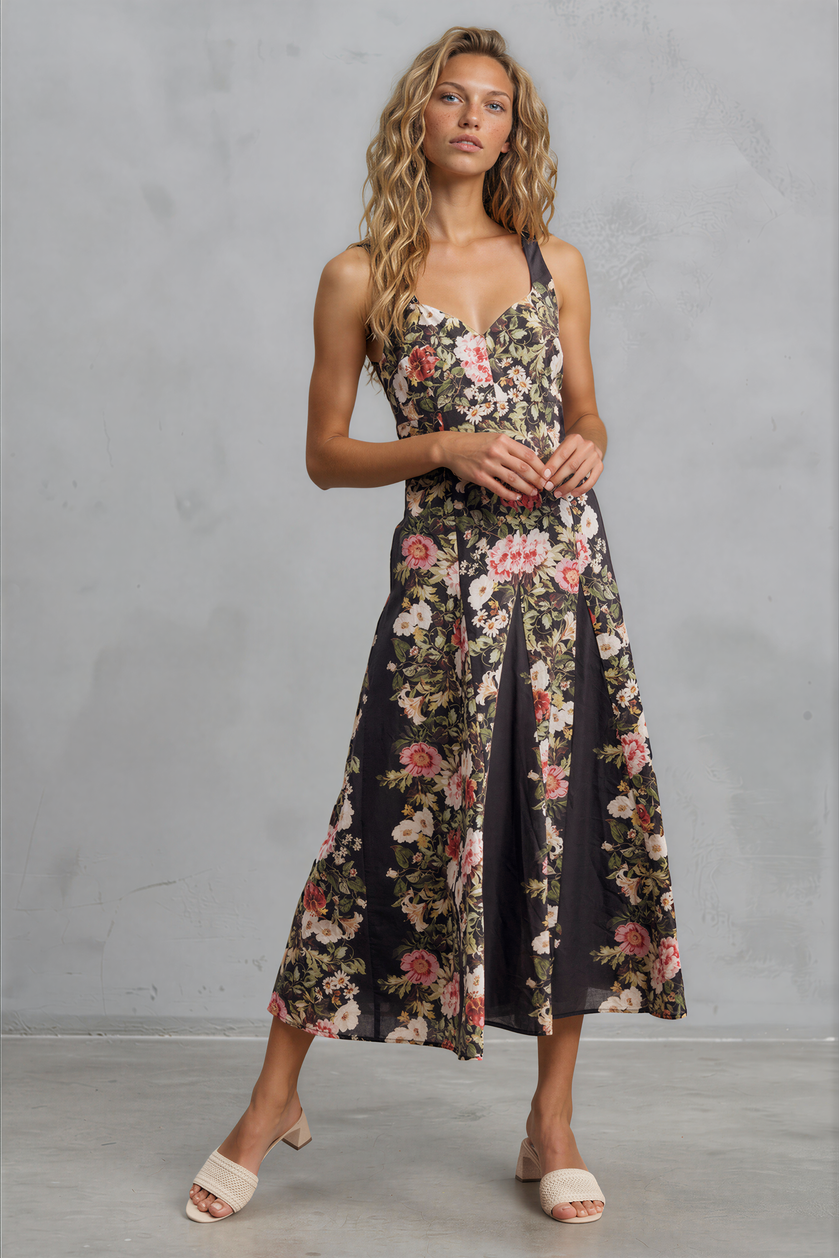 Floral Panel Midi Dress