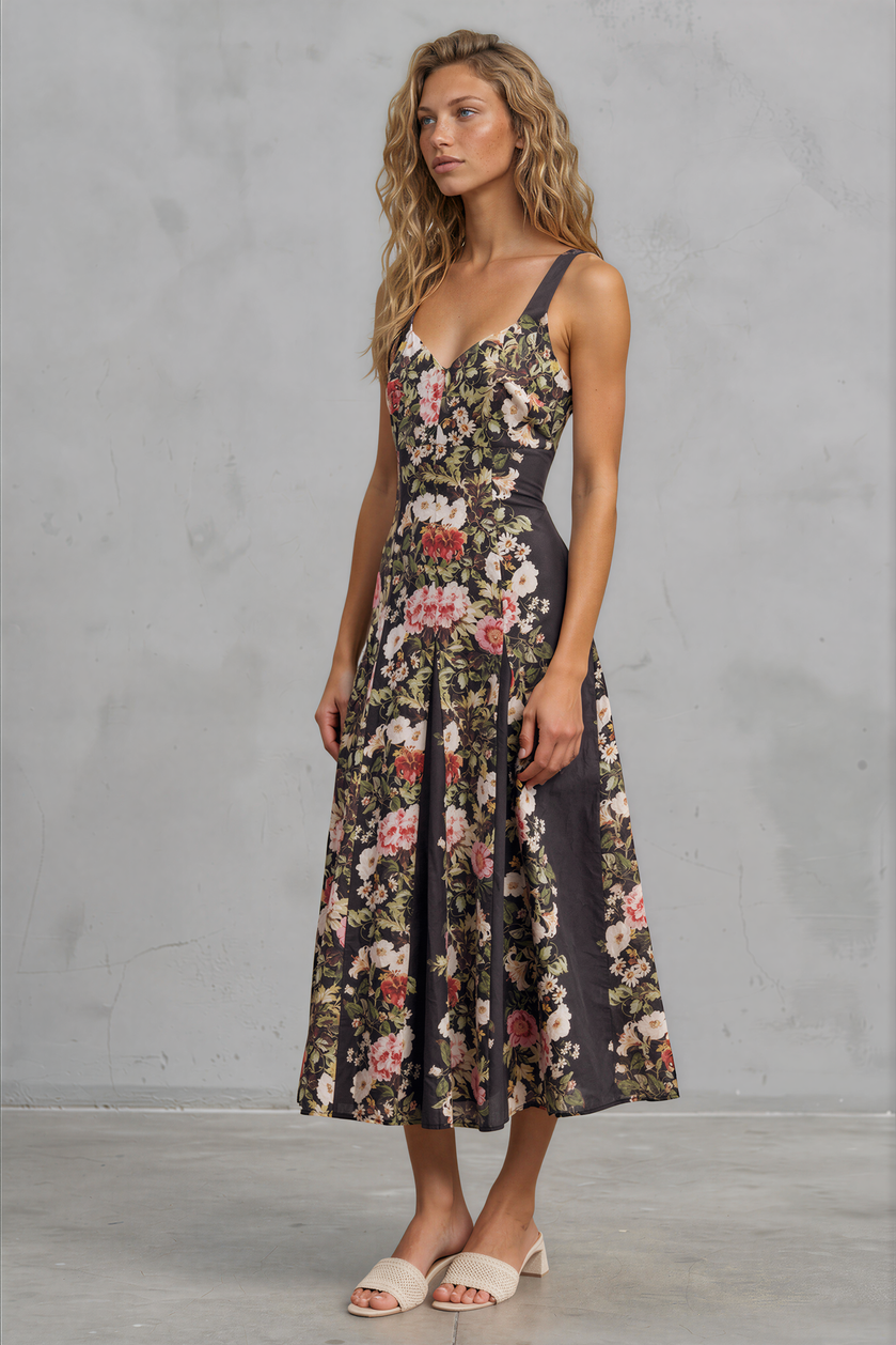 Floral Panel Midi Dress