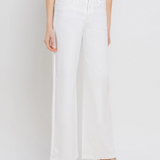 Person wearing white wide-leg pants on a plain background