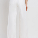 White wide-leg pants worn by a person on a plain background