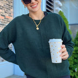 Solid Crewneck Front Seam Knit Sweater - Hunter Green