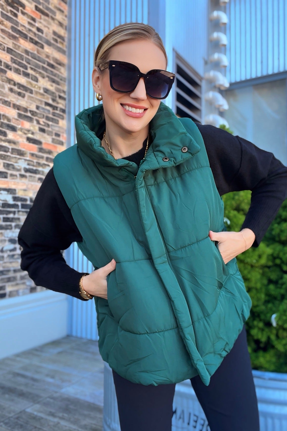 Zip Up Puffer Vest Hunter Green