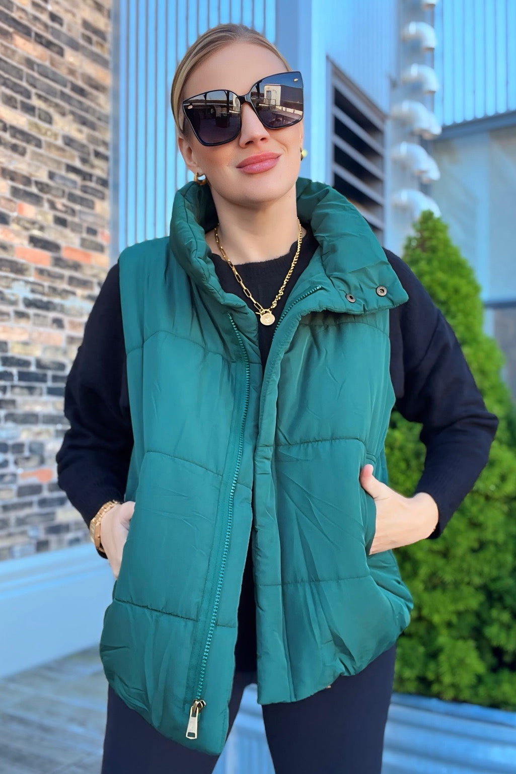 Zip Up Puffer Vest Hunter Green