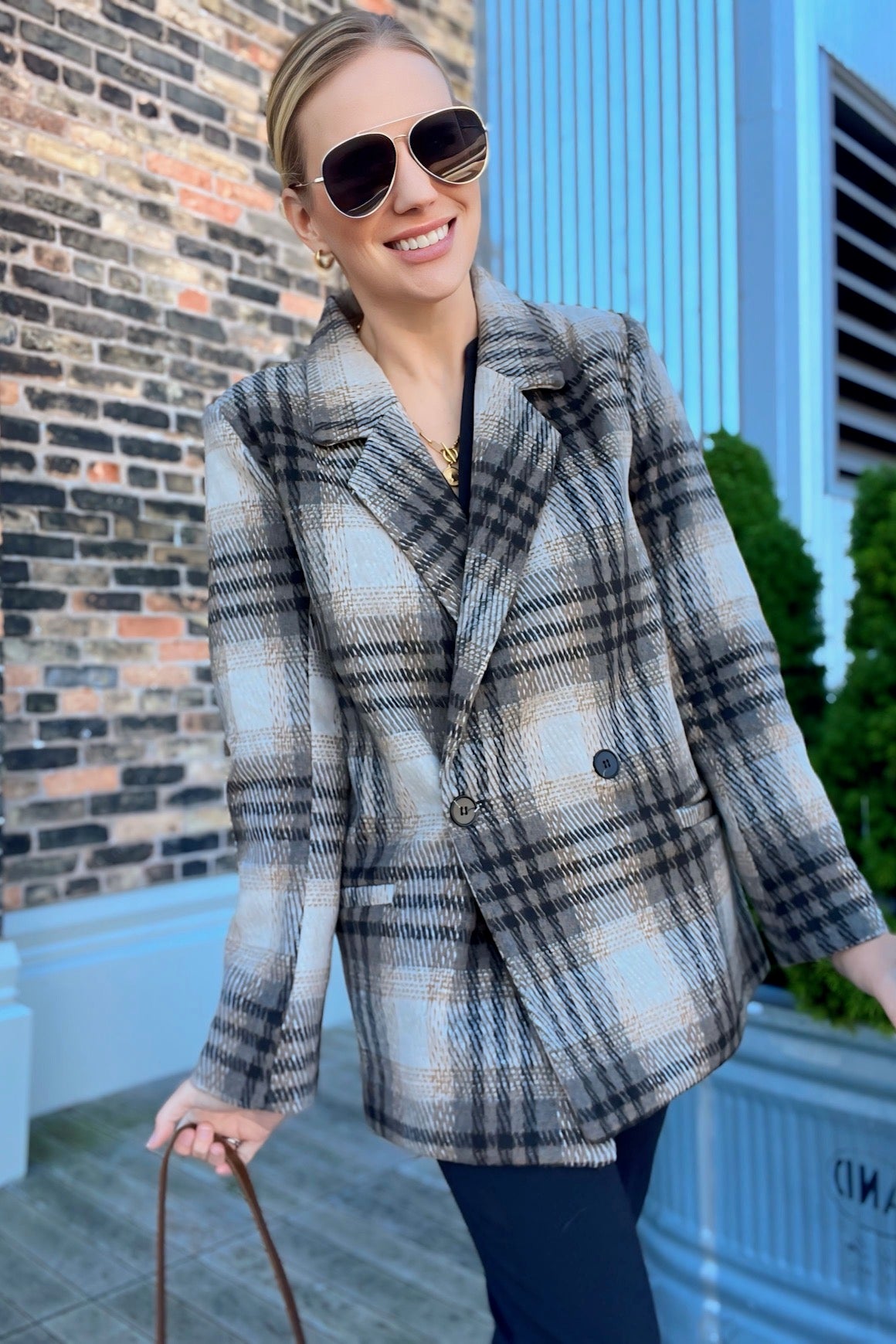 Plaid Notched Collar Blazer