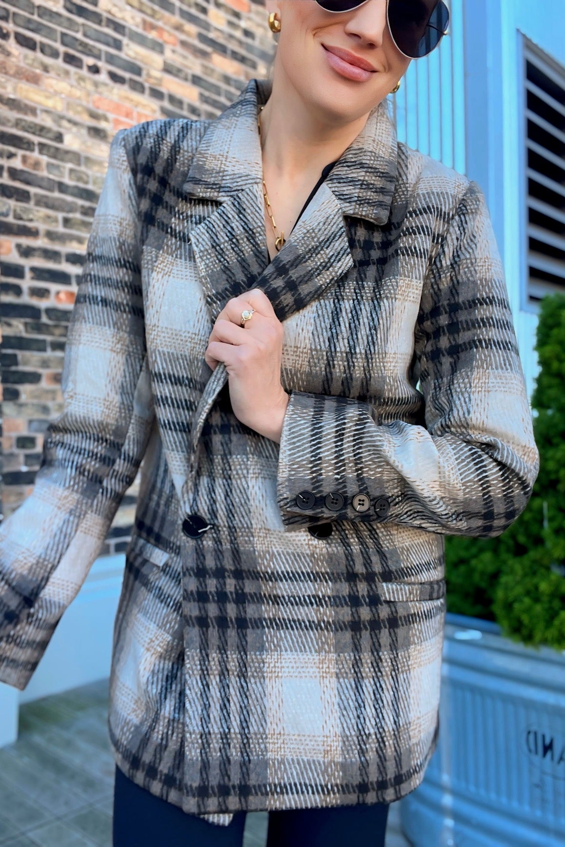 Plaid Notched Collar Blazer