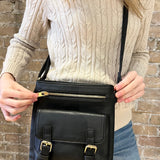 Front Buckle Detail Vintage Crossbody Bag Black