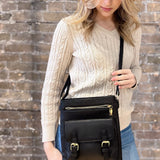 Front Buckle Detail Vintage Crossbody Bag Black