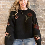 Printed Floral Sweater Black