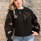 Printed Floral Sweater Black