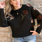 Printed Floral Sweater Black