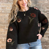 Printed Floral Sweater Black