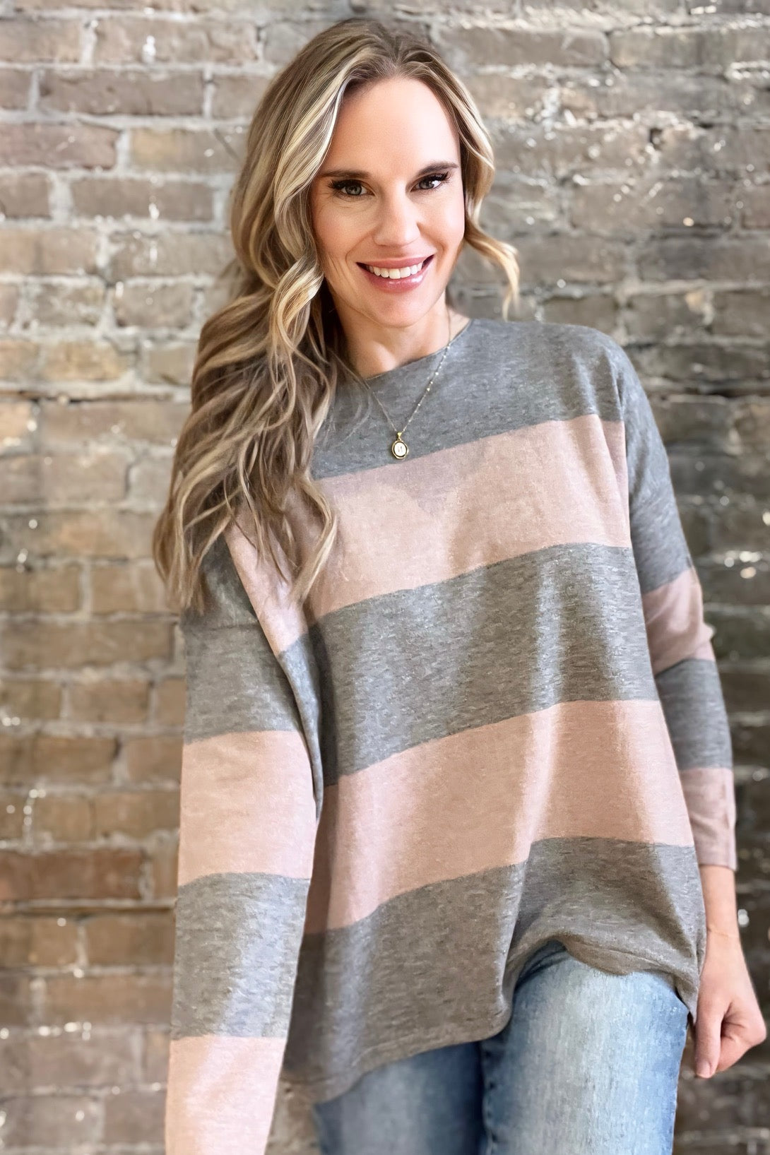 Relaxed Striped Sweater Heather Grey