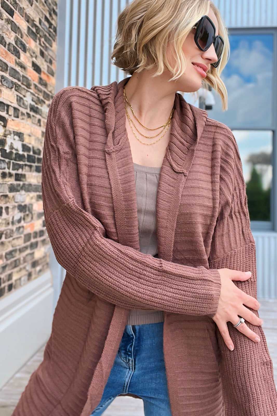 Ribbed Hooded Cardigan