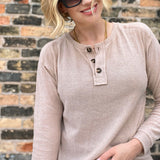 Button Split Neck Long Sleeve Top