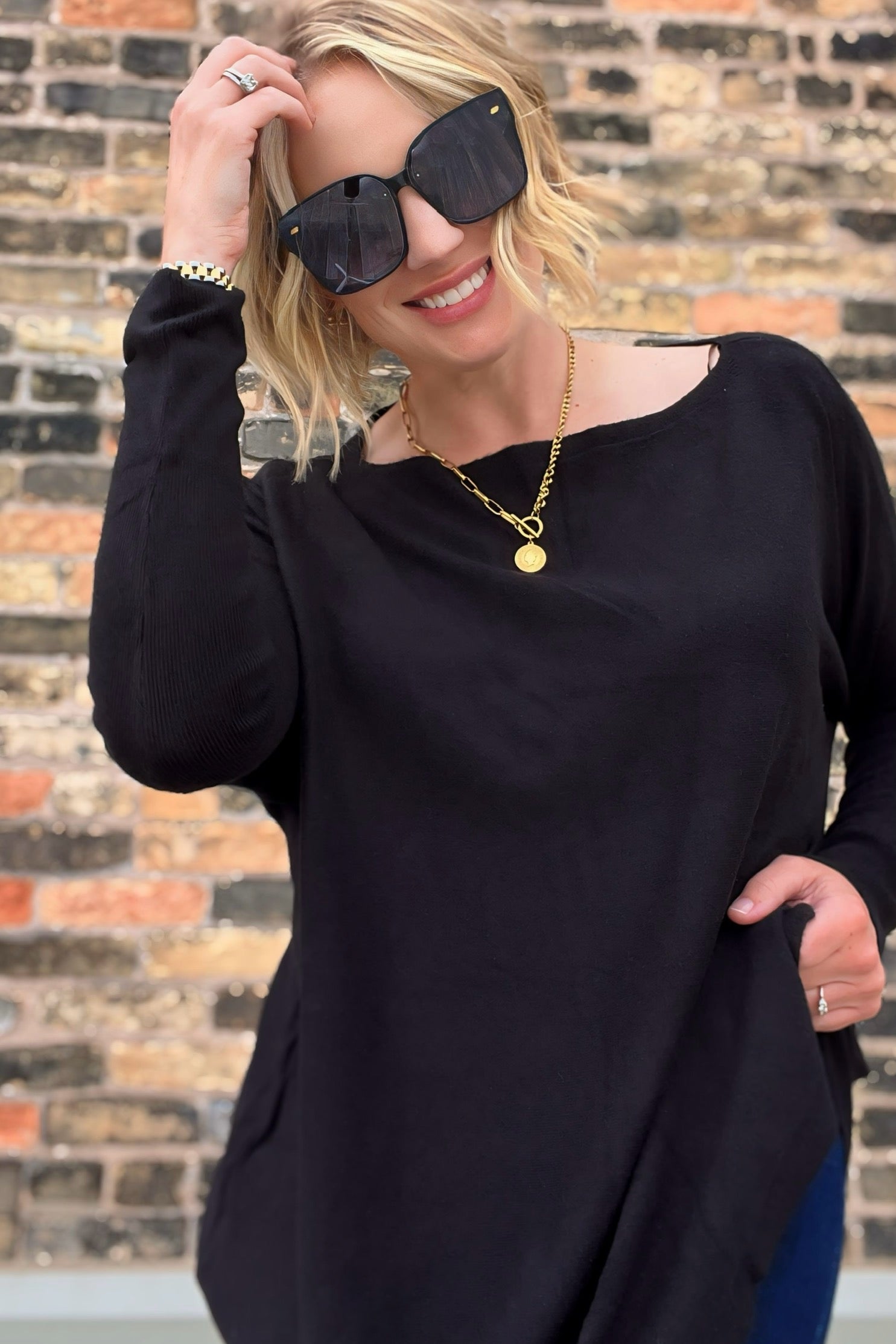 Flowy Dolman Tunic Black