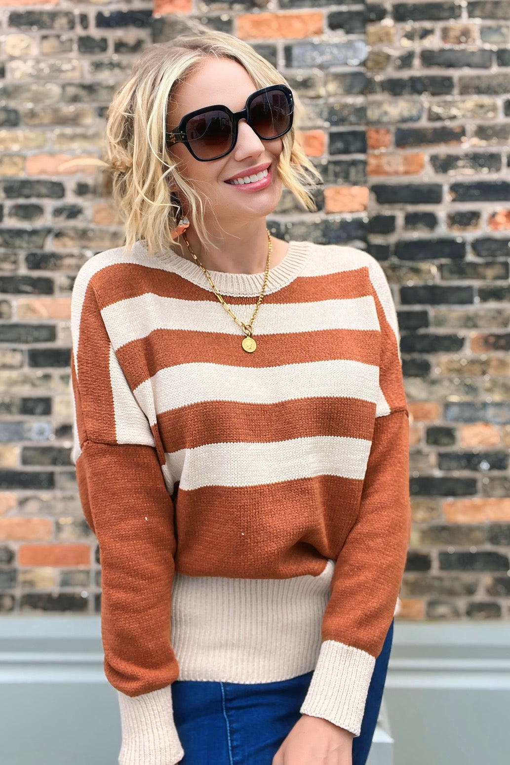 Oversized Stripe Sweater Camel/Cream