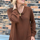 Brushed Rib V-Neck Raglan Top Coffee