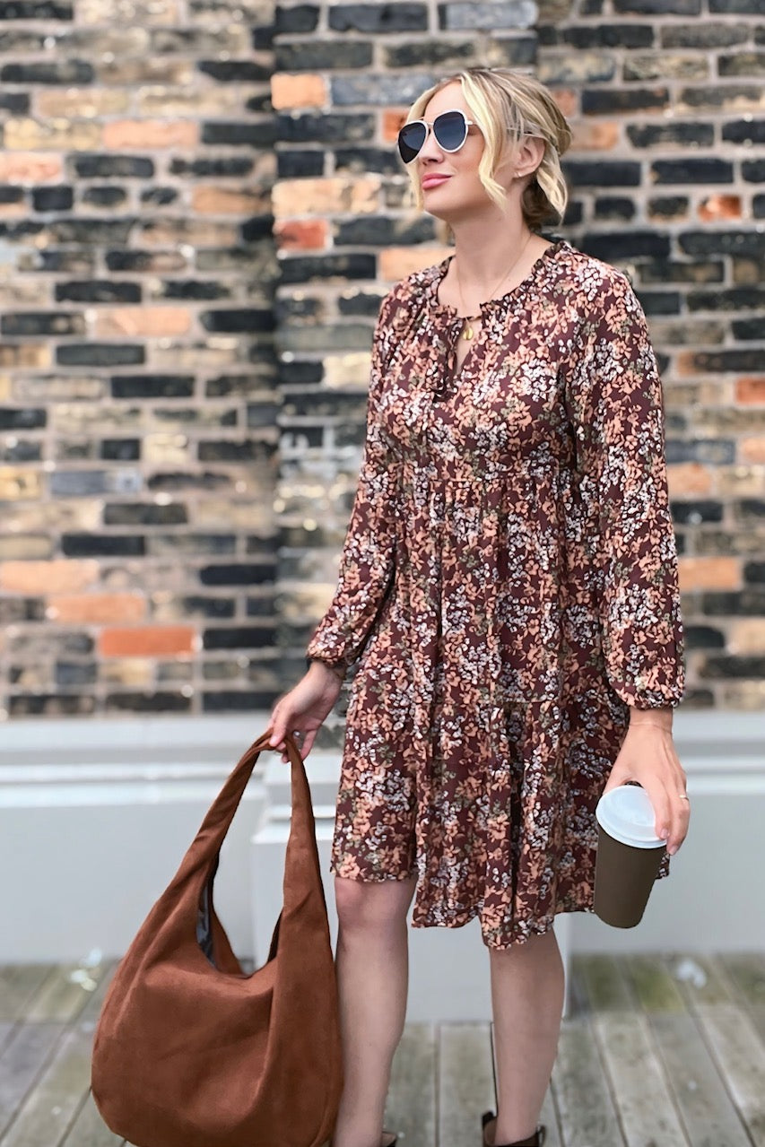 Floral Tiered Long Sleeve Mini Dress