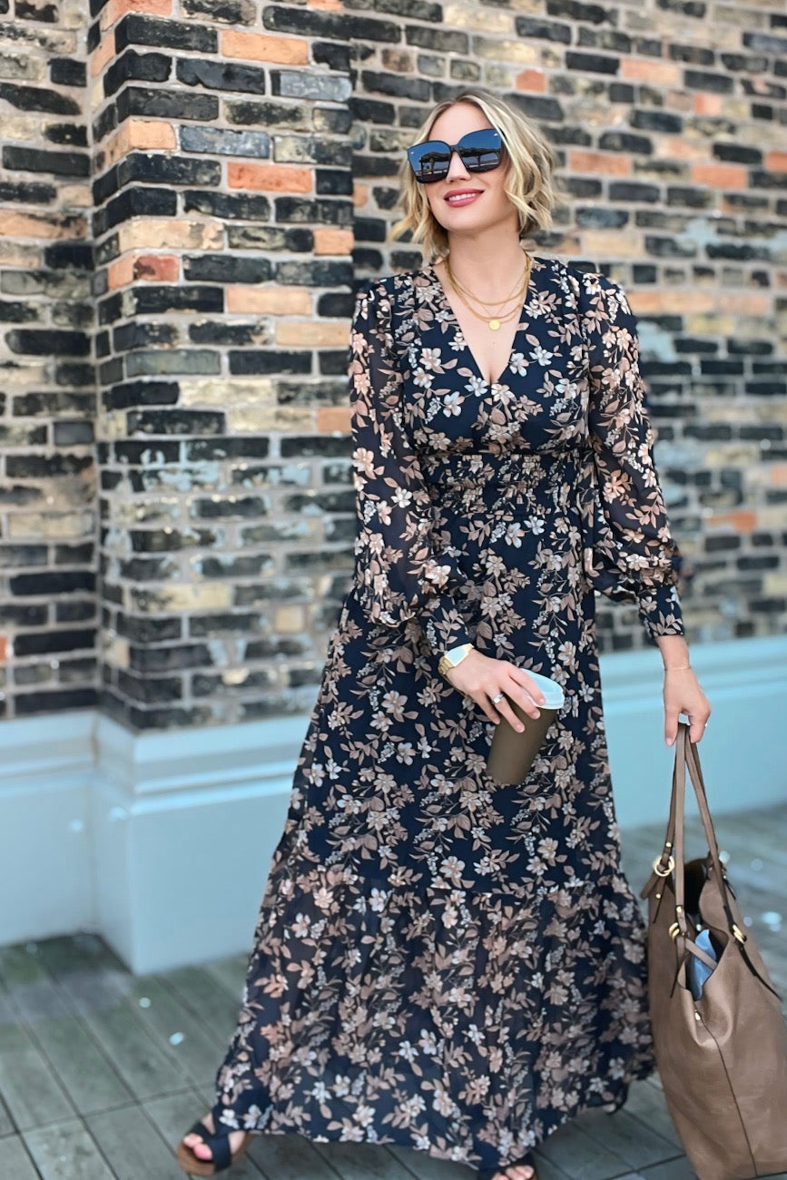 Floral Print Maxi Dress Deep Navy