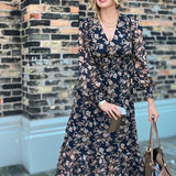 Floral Print Maxi Dress Deep Navy