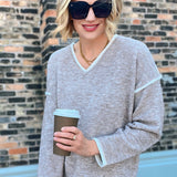 V-Neck Pullover Sweater Top Oatmeal