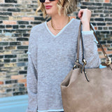 V-Neck Pullover Sweater Top Oatmeal