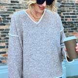 V-Neck Pullover Sweater Top Oatmeal