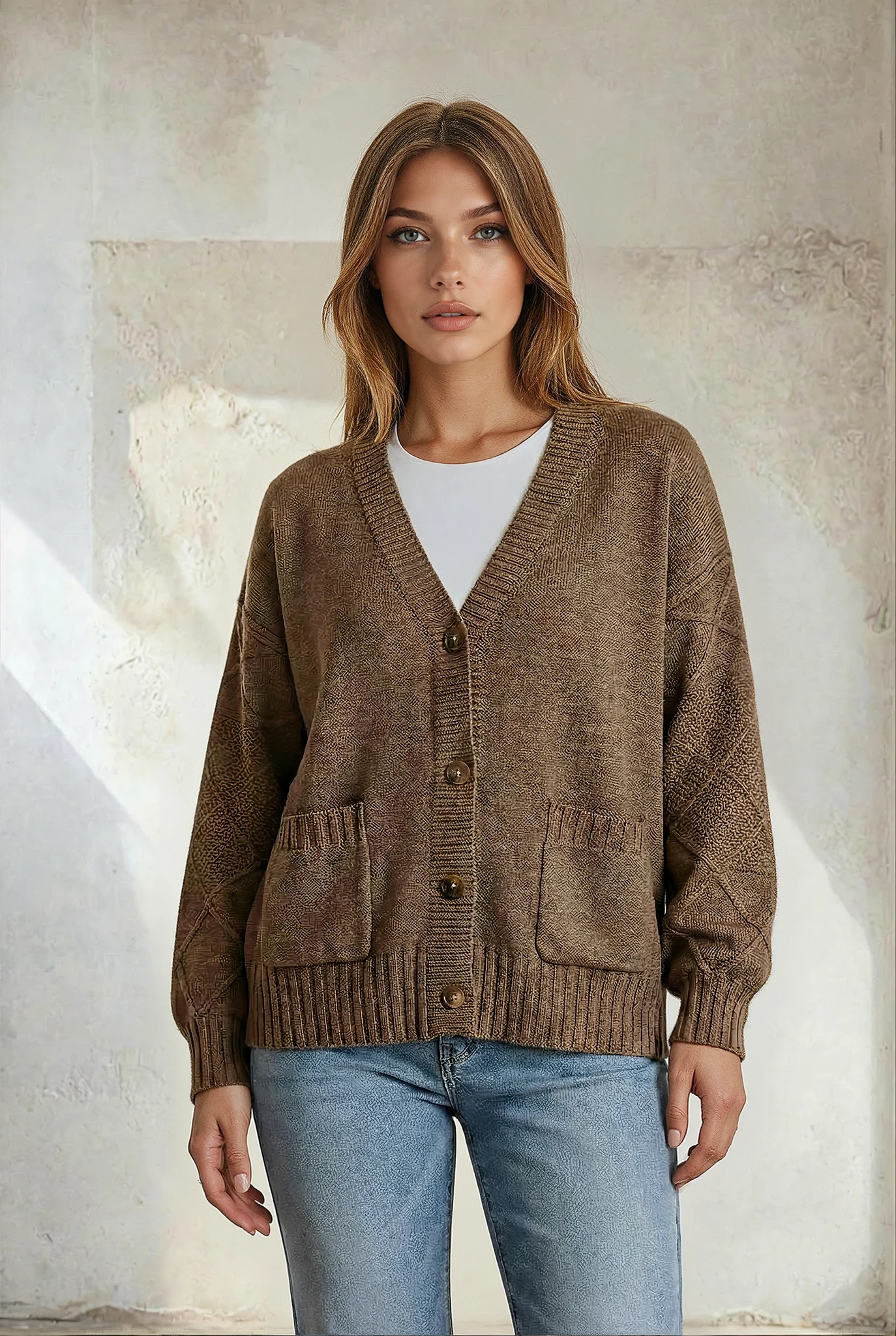 Textured Knit Button Up Cardigan