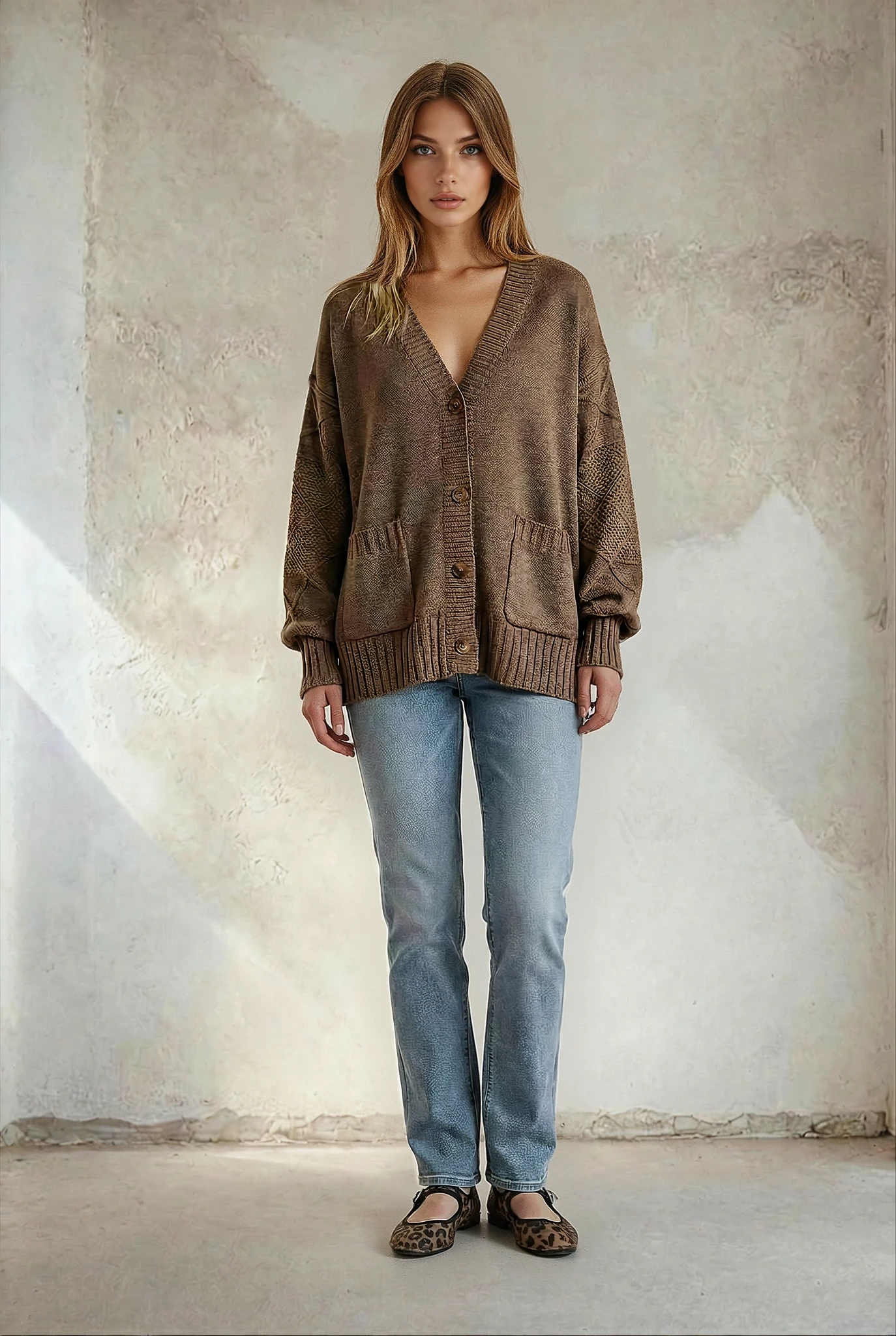 Textured Knit Button Up Cardigan